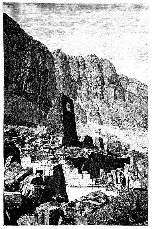 20世纪早期埃及底比斯(卢克索)代尔巴哈里(Deir El-Bahari)哈特谢普苏特女王的太平间神庙。